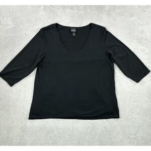 Eileen Fisher Shirt Womens Large Black Scoop Neck 3/4 Sleeve Stretch Top Basic